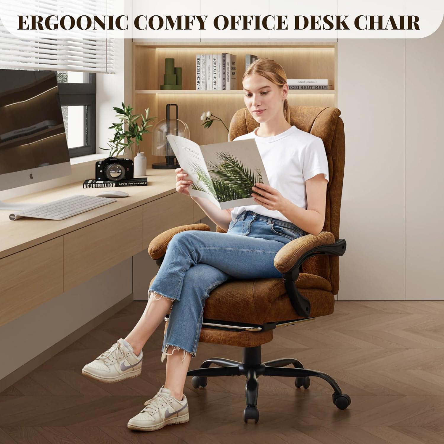 Ergonomic Executive Office Chair with High Back Support, Padded Armrests, Retractable Footrest, Wide Seat, and Heavy-Duty Swivel Base – Comfortable Computer Desk Chair for Home Office