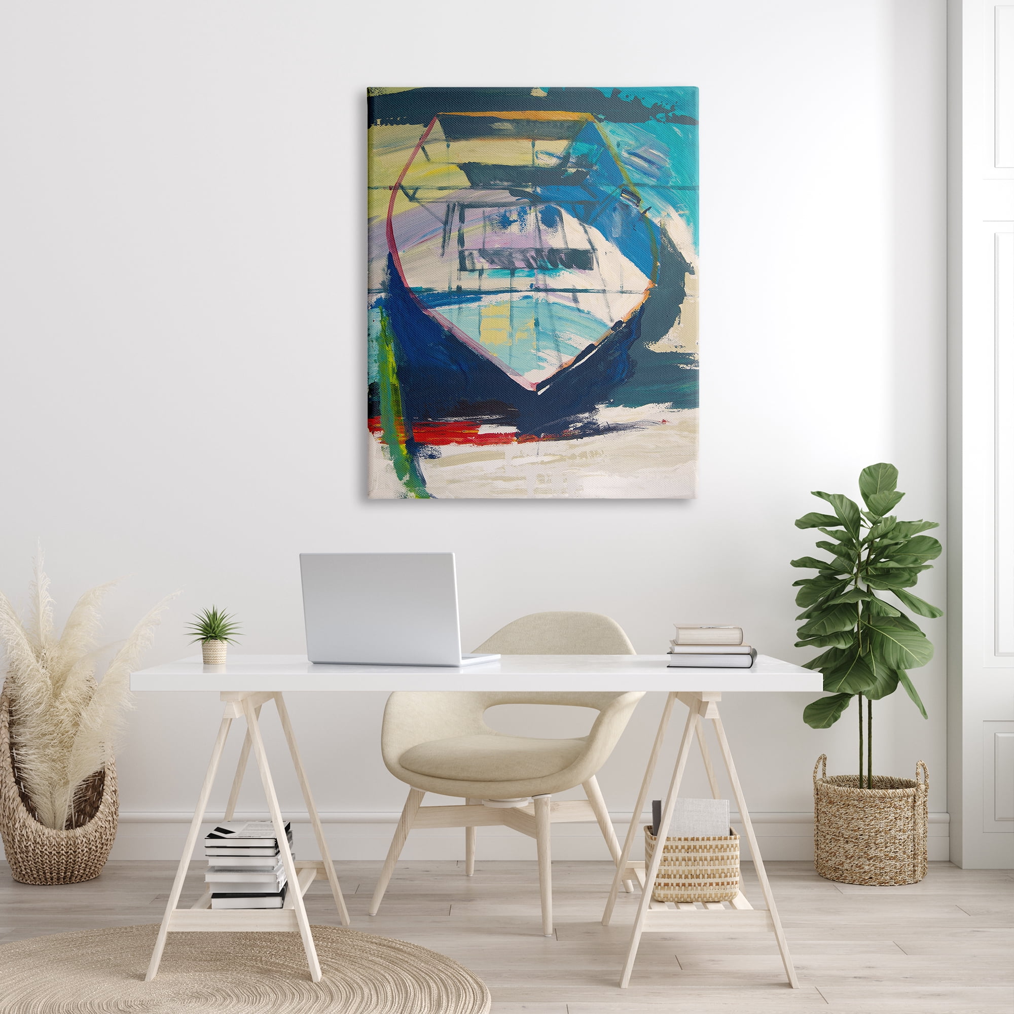 Stupell Industries Abstract Row Boat on Beach Coast Expressive Paint Abstract Painting Gallery Wrapped Canvas Print Wall Art, 36 x 48