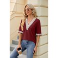 thumbnail image 2 of Anbech Deep V Neck Women Blouse Guipure Lace Shirt Solid Color Splice Trendy Short Sleeve Casual Tops, 2 of 9