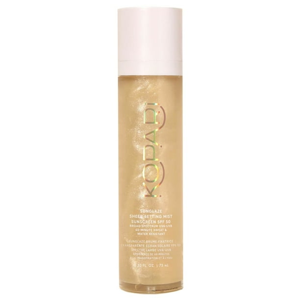 Kopari Sunglaze Sheer Setting Mist Sunscreen Spf 50 Es Un Spray Ultrafino Y Liviano Que Hidrata, Ilumina Y Protege. Fija El Maquillaje Sin Esfuerzo Y Deja Un Brillo Radiante Para Un Rostro Impecable.