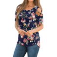 thumbnail image 1 of CHUANK Womens Summer T Shirts Strappy Short Sleeve Tunic Tops Strappy Cold Shoulder Blouse, 1 of 5
