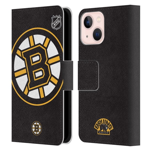 Head Case Designs Officially Licensed NHL Boston Bruins Oversized Leather Book Wallet Case Cover Compatible with Apple iPhone 13 Mini