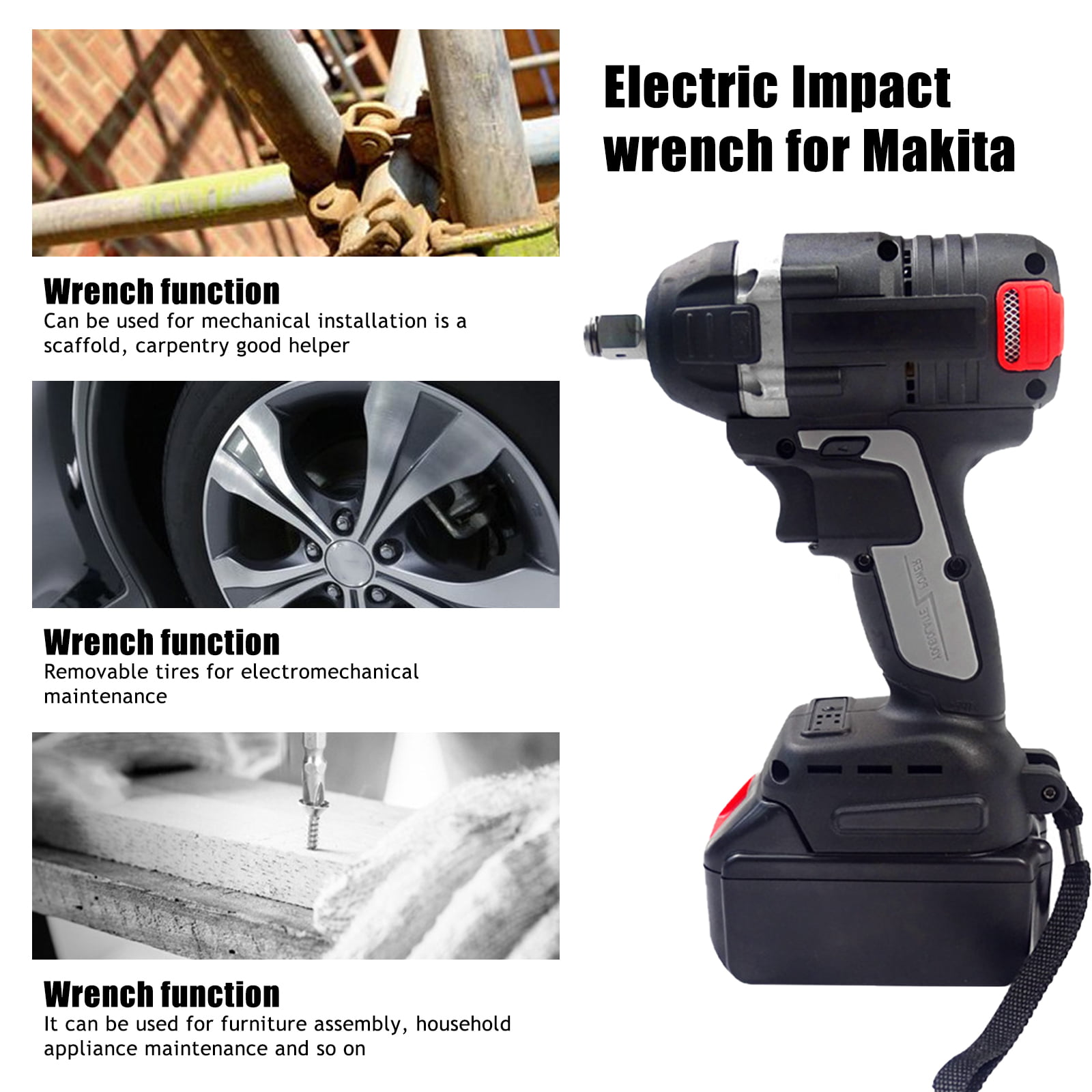 Details about   1/2" 21V 460NM Rechargeable Torque Impact Wrench Cordless Replacement 2 Li-Ion 