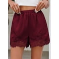 thumbnail image 4 of SHEWIN Casual Womens Shorts Elastic Waist Lace Satin Silk Shorts Pajama Bottoms Cute Summer Beach Pants with Pockets, 4 of 10