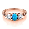 thumbnail image 2 of Gem Stone King 18K Rose Gold Plated Silver 3-Stone Ring Cabochon Simulated Opal Moissanite(1.75 Cttw) (Size 7), 2 of 4
