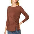 thumbnail image 4 of MODA NOVA Junior's Round Neck Tops Long Sleeve Blouse Shirt Red Brown XL, 4 of 6