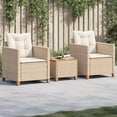thumbnail image 1 of vidaXL 3 Piece Bistro Set with Cushions Beige Poly Rattan Acacia Wood, 1 of 5