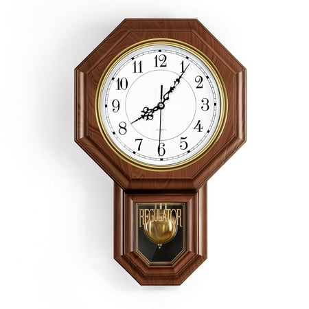 Pendulum Wall Clock Operated Imitation Wood Plastic Regulator With Vintage Decorative Clocks For Living Room Farmhouse Office Bedroom Kitchen Decor