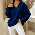 thumbnail image 2 of Perfectbot Women Waffle Knit Henley Hoodie, Long Sleeve Drawstring Pullover Fall Casual Sweatshirt, 2 of 6