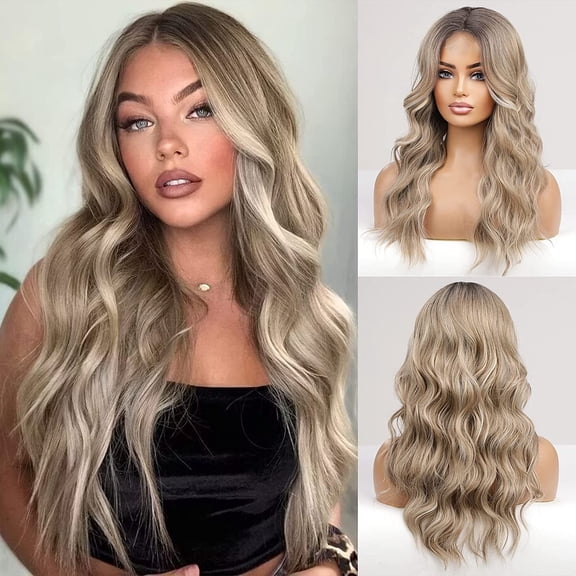 Ombre Long Wavy Wigs for Women Long Curly Synthetic wig Middle Part Natural Looking Heat Resistant Fiber Wigs Hair Replacement Cosplay Wigs for Girls A9