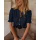 thumbnail image 5 of Blusa PRETTYGARDEN de encaje para mujer, manga corta, azul marino, talla L, 5 of 6