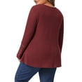 thumbnail image 3 of Agnes Orinda Women's Plus Size Tops Lace Mesh Patchwork Long Sleeve Texture V Neck Flowy Casual Waffle Blouse 1X Brown Red, 3 of 6