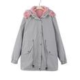 thumbnail image 2 of Abrigo de moda casual chaqueta de algodón chaqueta con capucha de longitud media a larga chaqueta de algodón de pelo de cordero de invierno para mujer, 2 of 5