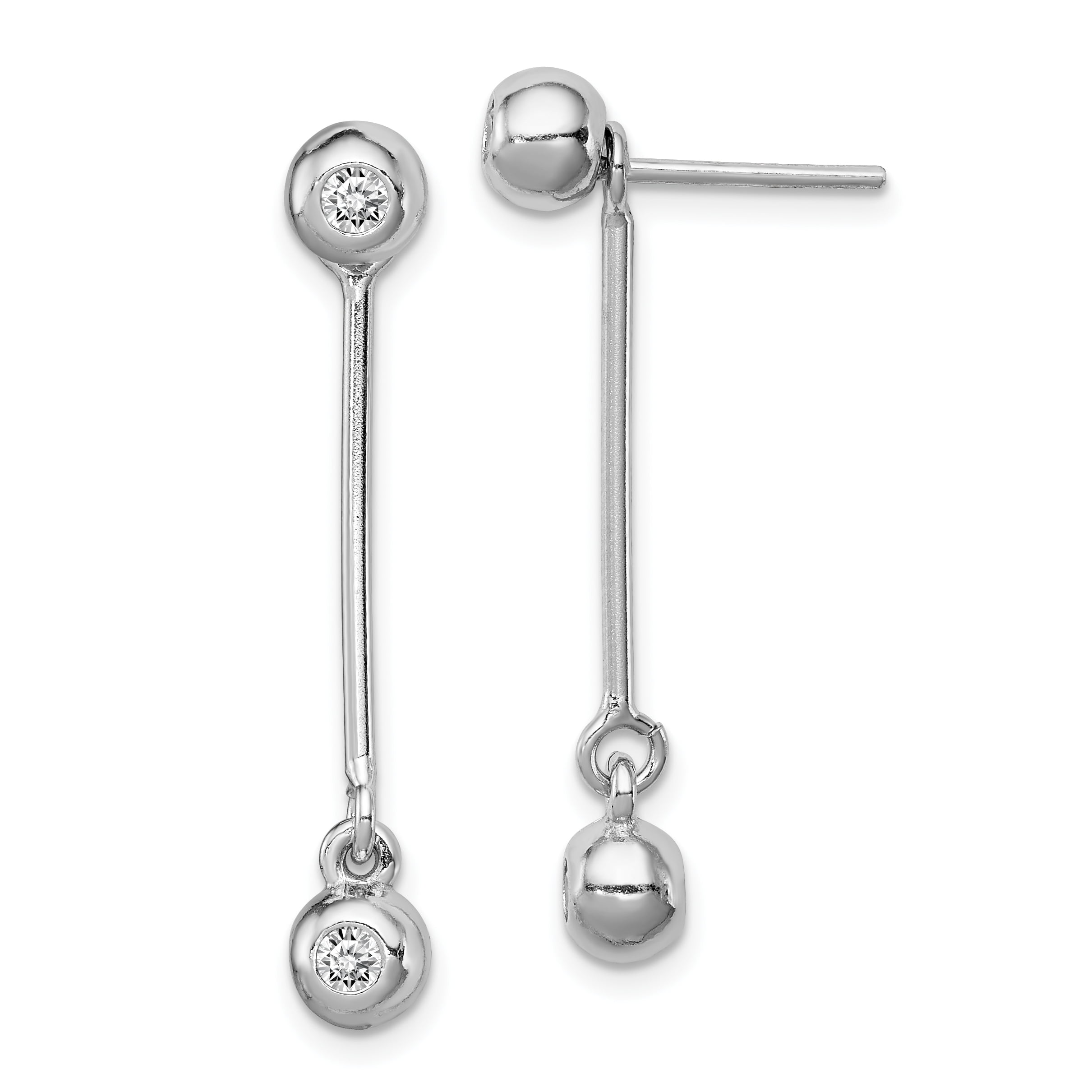925 Sterling Silver Rhodium-plated Diamond Dangle Post Earrings