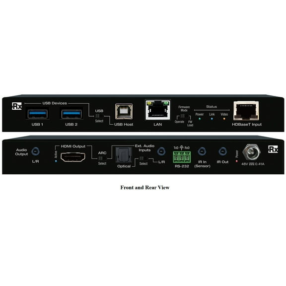 Key Digital 4K/18G HDBT Rx (100m) with USB/LAN/ARC L/R Audio In/Output De-Embed/IR/RS-232 (Receiver Only)