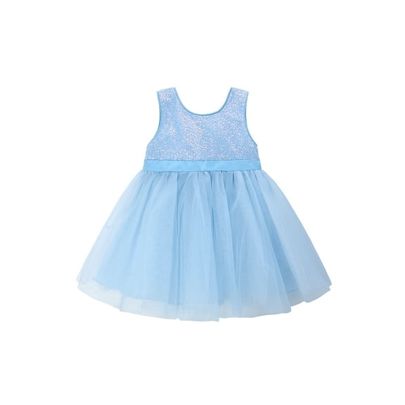 famuka Toddler Sequin Dress Little Girl Sleeveless Party Dress Summer Mesh Tulle Dress