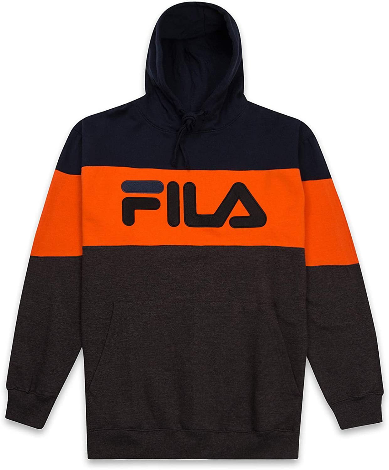 Men's Big and Tall Colorblock Pullover Hoodie Navy Charcoal Heather Orange