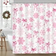 thumbnail image 3 of Snowflake Bow Shower Curtain, Cute Christmas Pink Christmas Winter Bowknots Dreamy Princess Bath Curtain, Girly Aesthetic Holiday Waterproof Shower Curtain Set with Hooks, 47X64in, 3 of 5