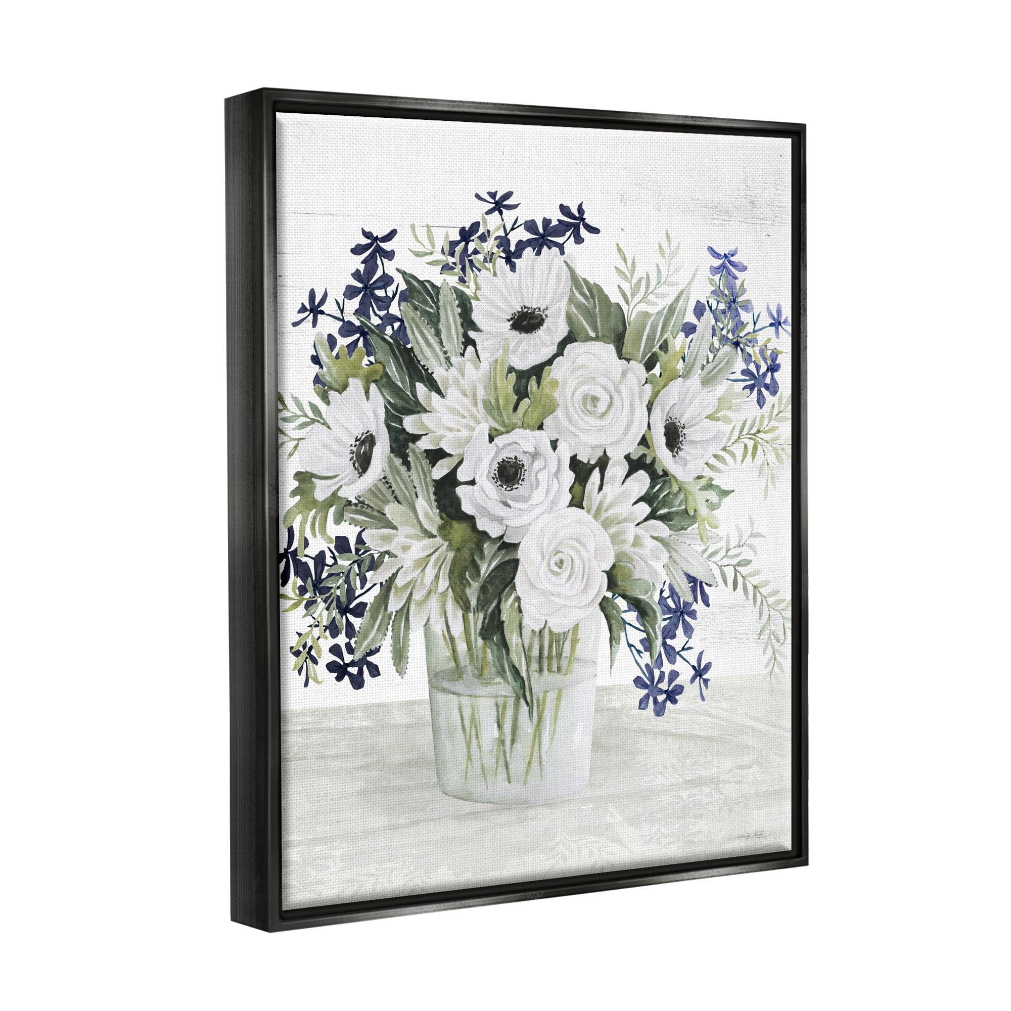 Stupell Industries Mixed White Anemone Vase Botanical & Floral Painting Black Floater Framed Art Print Wall Art, 25 x 31