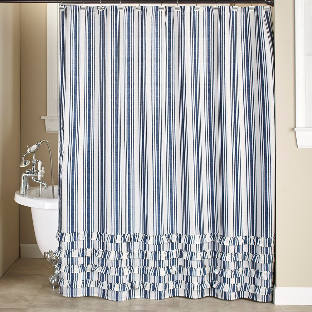 Striped Farmhouse Bathroom Shower Curtain Country Restroom Accent