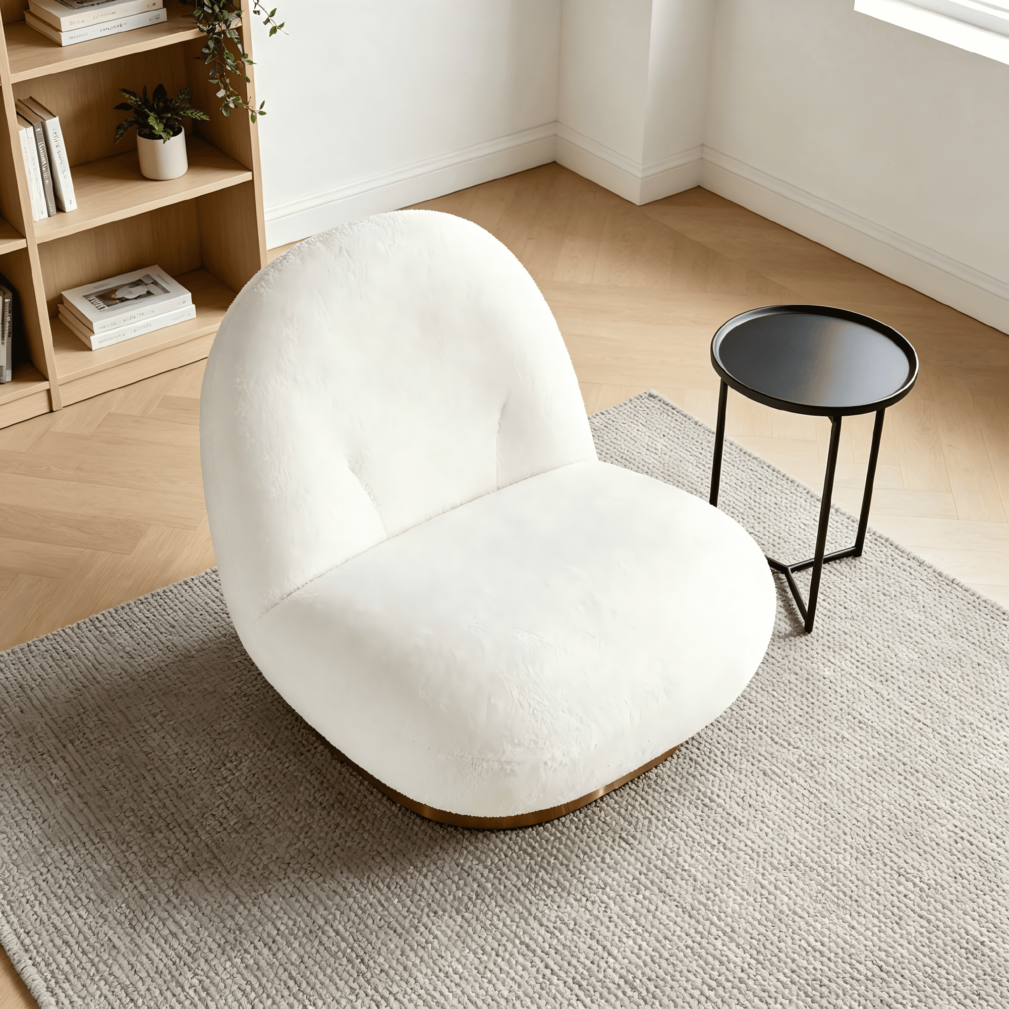 Plush Glam White Lounge Chair with Gold Base