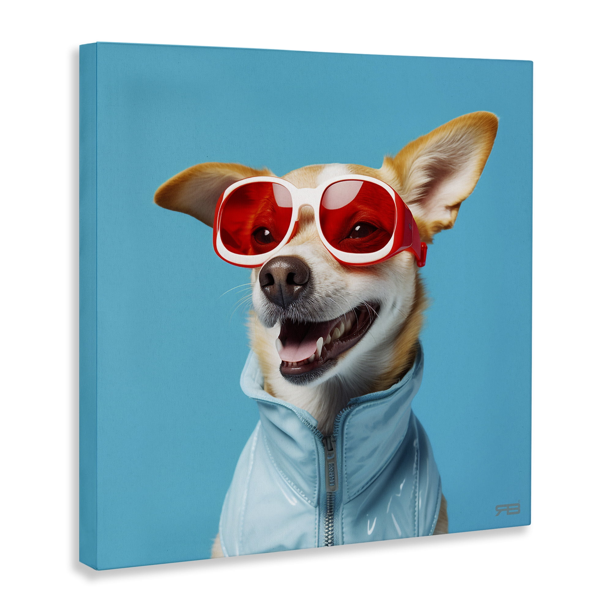 Stupell Industries Stylish Dog on Blue Animals & Insects Painting Gallery Wrapped Canvas Art Print Wall Art, 30 x 30