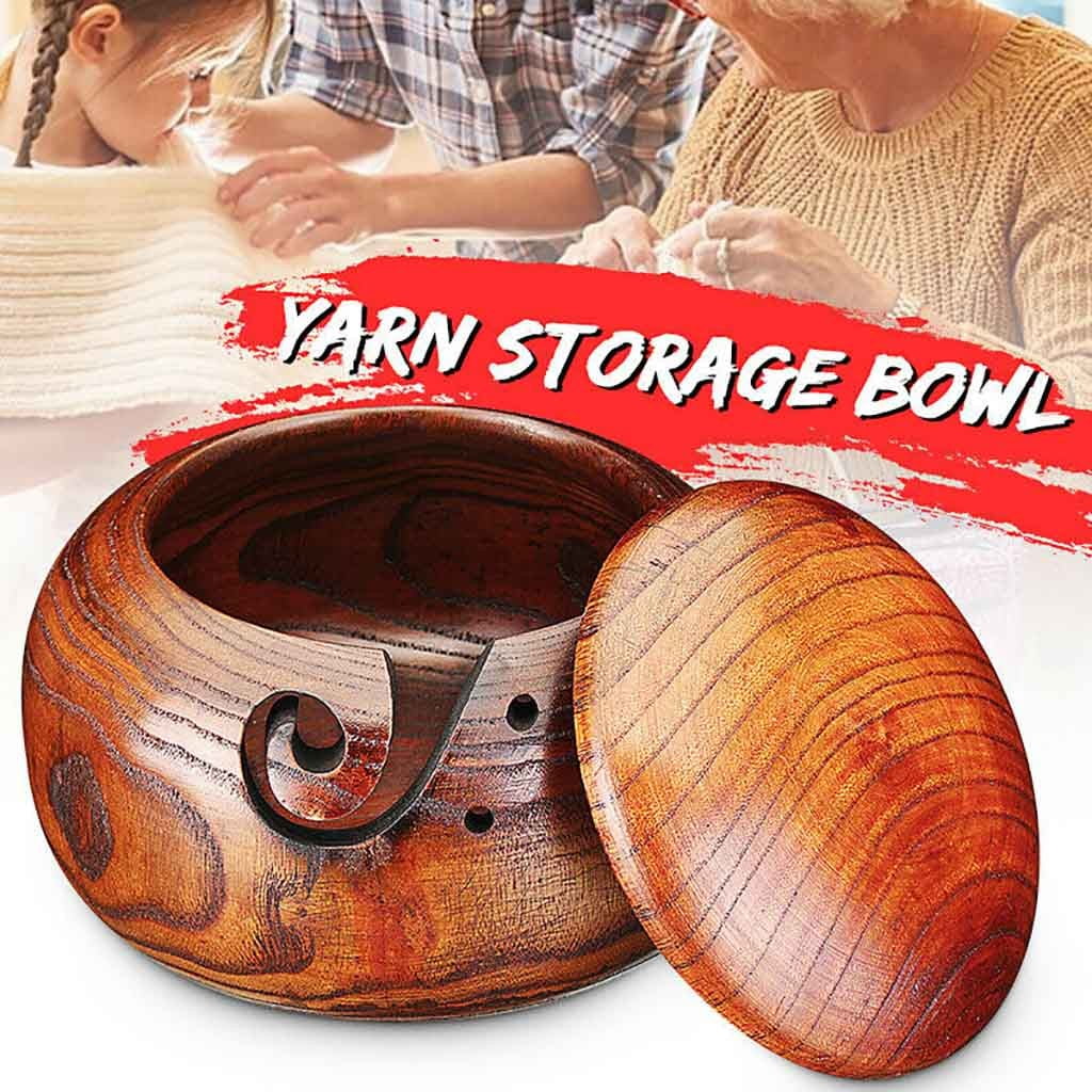 Wooden Yarn Bowl Holder Skeins Knitting Crochet Thread Storage Box with
