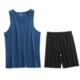 thumbnail image 2 of Mens 2 Piece Pajama Outfits Sets Silk L-4X Plus Size Lightweight Solid Sleeveless Tank Tops and Shorts Stretchy Slim Athletic Workout Suits, 2 of 3