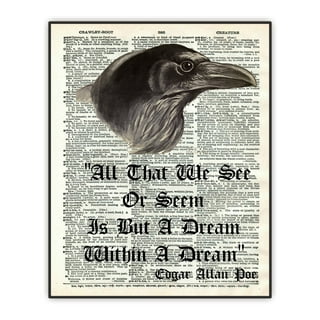 Edgar Allan Poe Vintage Dictionary Art Print Poster The Raven On Books  Victorian