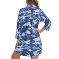thumbnail image 2 of Xoenoiee Blue Camo Print Swimsuit Coverup for Women Bathing Suit Cover Ups V Neck Button Down Beach Shirt Dress Bikini Swimwear Cover up, 2XL, 2 of 7