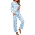 thumbnail image 3 of Women's Long Sleeve Sleepwear Soft Crew Neck Pyjama Set,Jasmine Blue, 3 of 5