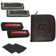 Sawtooth Screamer Two Pack Chrome Plated Harmonicas, Keys of A and E with Travel Case and Cloths