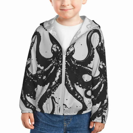 

Lukts Abstract Ink Octopus Print Children s Long-Sleeved Sun Protection Clothing Hooded Sweatshirts for Boys and Girls Outdoor Sports-3 Years