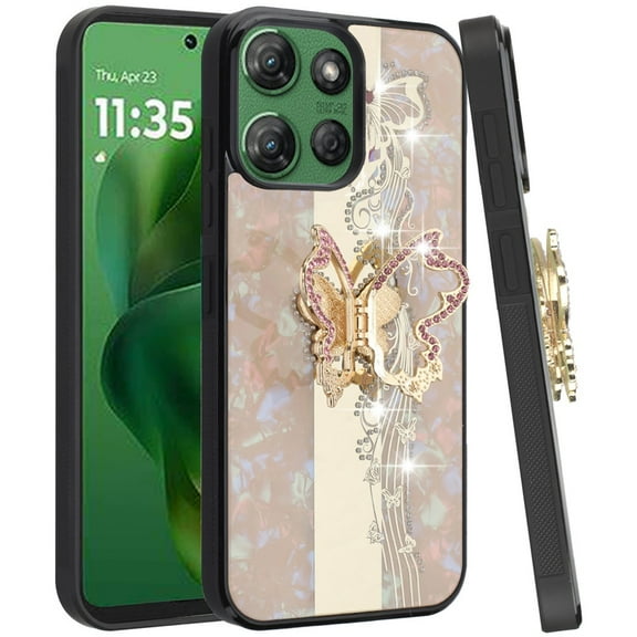 XPM for Motorola Moto G 5G 2025 Phone Case, Diamonds 3D Butterfly Bling Sparkly Glitter Ornaments Engraving Hybrid with Stand Fashion Cover for Moto G 5G (2025) (Enchanted Butterfly Gold)