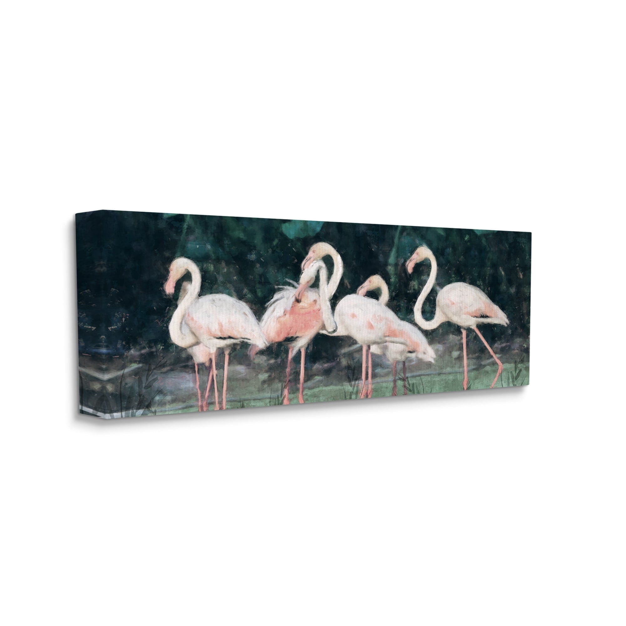 Stupell Industries Flamingos In Green Nature Swamp Animals & Insects Painting Gallery Wrapped Canvas Print Wall Art