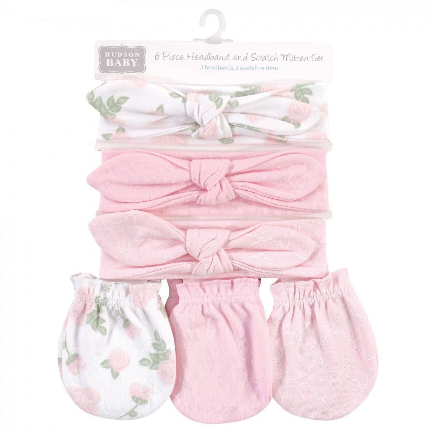 Hudson Baby Infant Girl Cotton Headband and Scratch Mitten