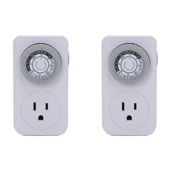 Indoor Mini 24-Hour Mechanical Outlet Timer, Timer Socket, 3- Prong, 2 Pack