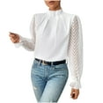 thumbnail image 2 of Itsame Womens Workwear Blouses, Semi-High Neck Pleated Patchwork Long Sleeve Elegant Shirts White L, 2 of 6