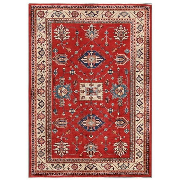 Pasargad Home Kazak 99" x 141" Hand-Knotted Lamb's Wool Area Rug in Rust Red