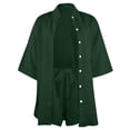 thumbnail image 4 of Short Sets for Women Loose Fit Cotton Linen Short Sleeve Button Down Collared Shirt and Wide Leg Shorts 2 Piece Matching Set, 4 of 6