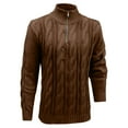 thumbnail image 3 of USNSM Mens Quarter Zip Sweater Cable Knitted Pullover Sweaters Textured Solid Color Fall and Winter Sweater Brown S, 3 of 3