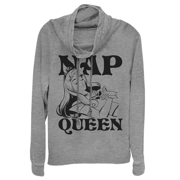 Junior's Sleeping Beauty Aurora Nap Queen Cowl Neck Sweatshirt Gray Heather 2X Large