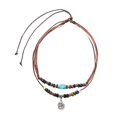 thumbnail image 1 of Men Necklace Layered Ethnic Style Metal Flower Pendant Wax Rope Wooden Beads Turquoise Clavicle Chai---Model code 27825, 1 of 5