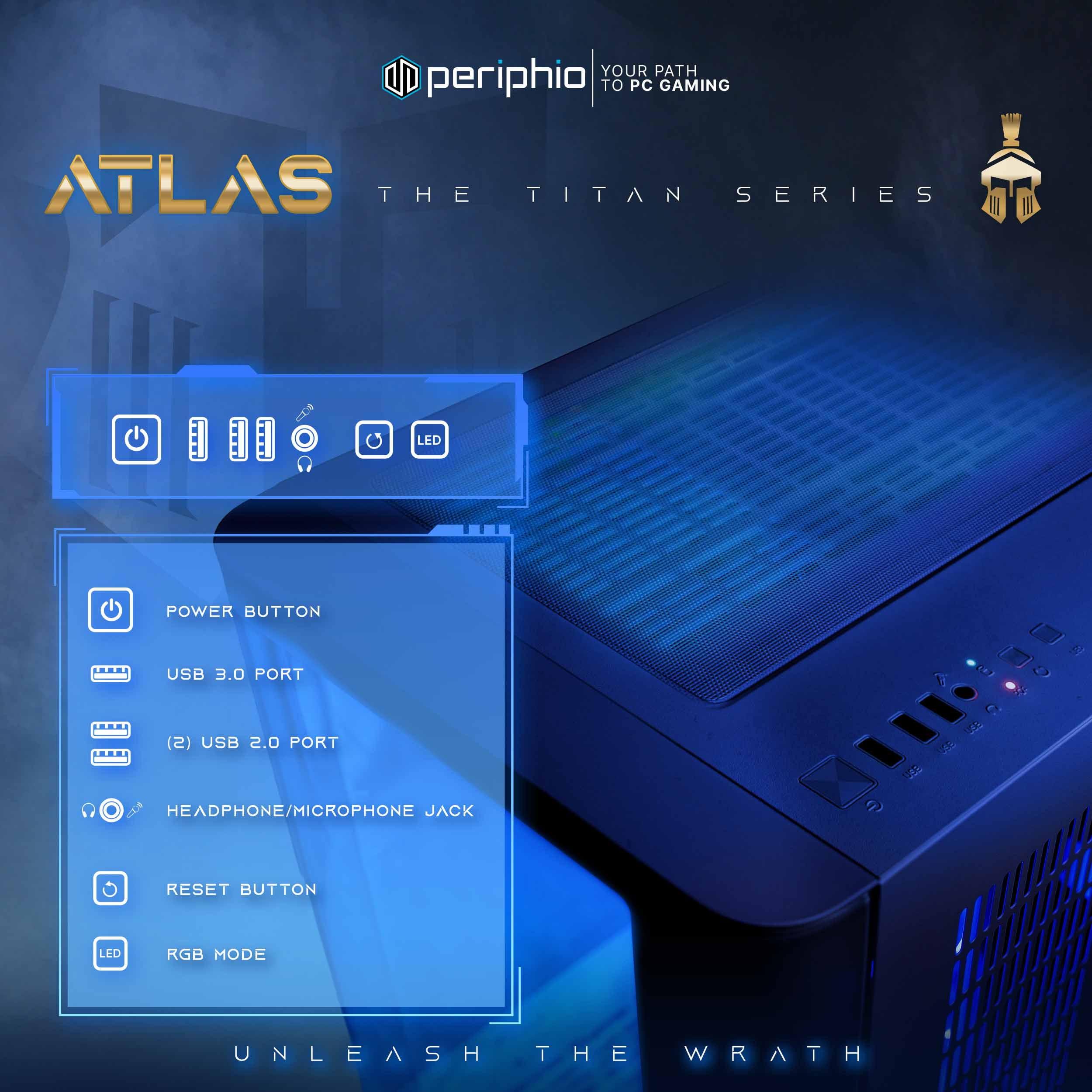 Periphio Atlas AMD Gaming PC, Liquid Cooled Ryzen 7 5700G (4.6GHz Turbo), Radeon RX Vega 8 Graphics (Gaming Optimized), 32GB RAM, 1TB SSD, Windows 11 Desktop Computer, WiFi + Bluetooth, 1080p Gaming