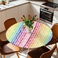 thumbnail image 3 of Dandelion Fitted Tablecloth with Elastic Edged, Round Table Cloth for Dining Table, Rainbow Stripes Modern Minimalist Flowers Waterproof Oil Proof Table Cover for Indoor Outdoor 55"-60", 3 of 8