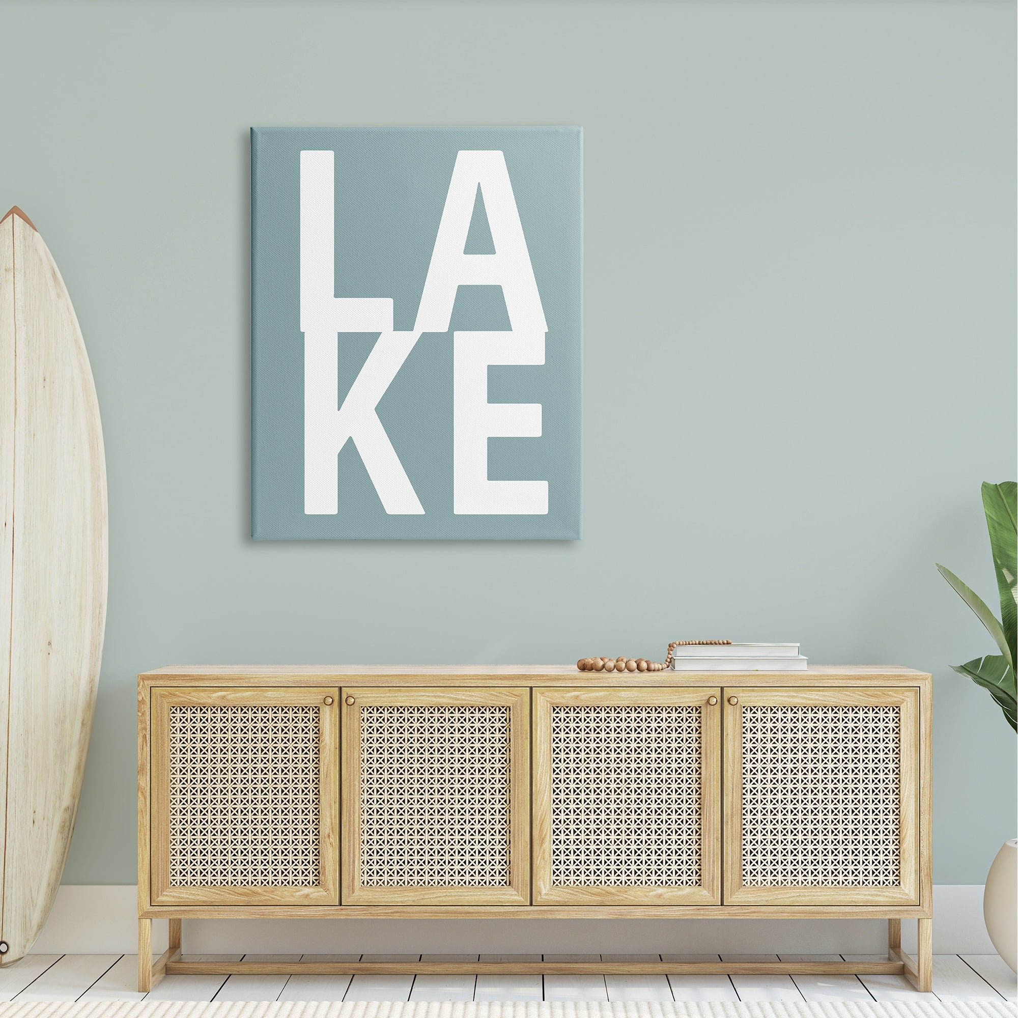 Stupell Lake Phrase Turquoise Letters Landscape Painting Gallery Wrapped Canvas Print Wall Art