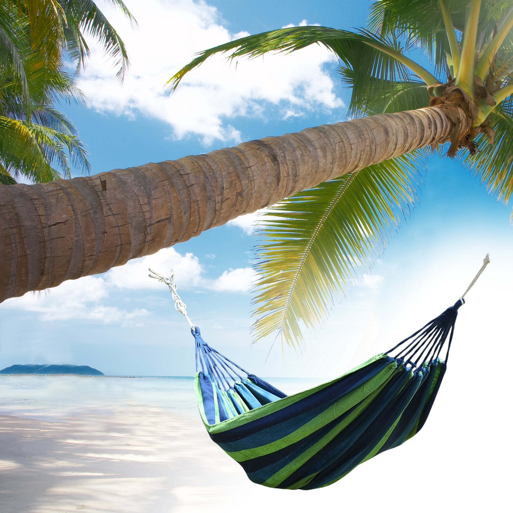 Unique Bargains 1 Pc No Stick Double Hammock for Outdoor Blue Green 102.36" Length