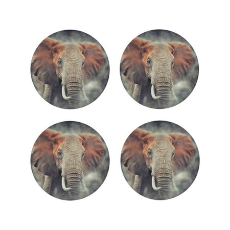 

Fuzoiu Elephant in Smoke Print Leather Coasters Set Drink Coasters Set of 4 for Tabletop Protection Durable PVC Coasters Home Décor and Housewarming Gift-Round Shape