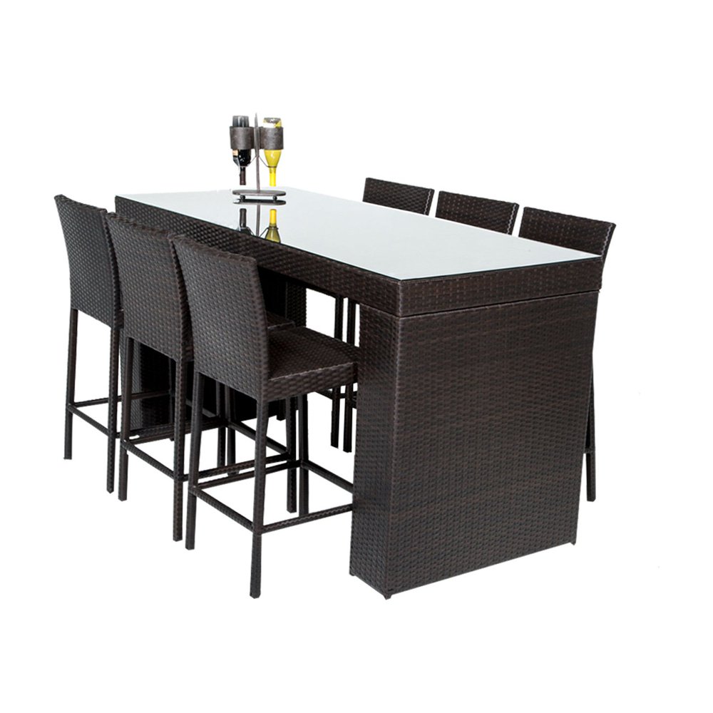 TK Classics Barbados 7 Piece Wicker Bar Height Patio Dining Set