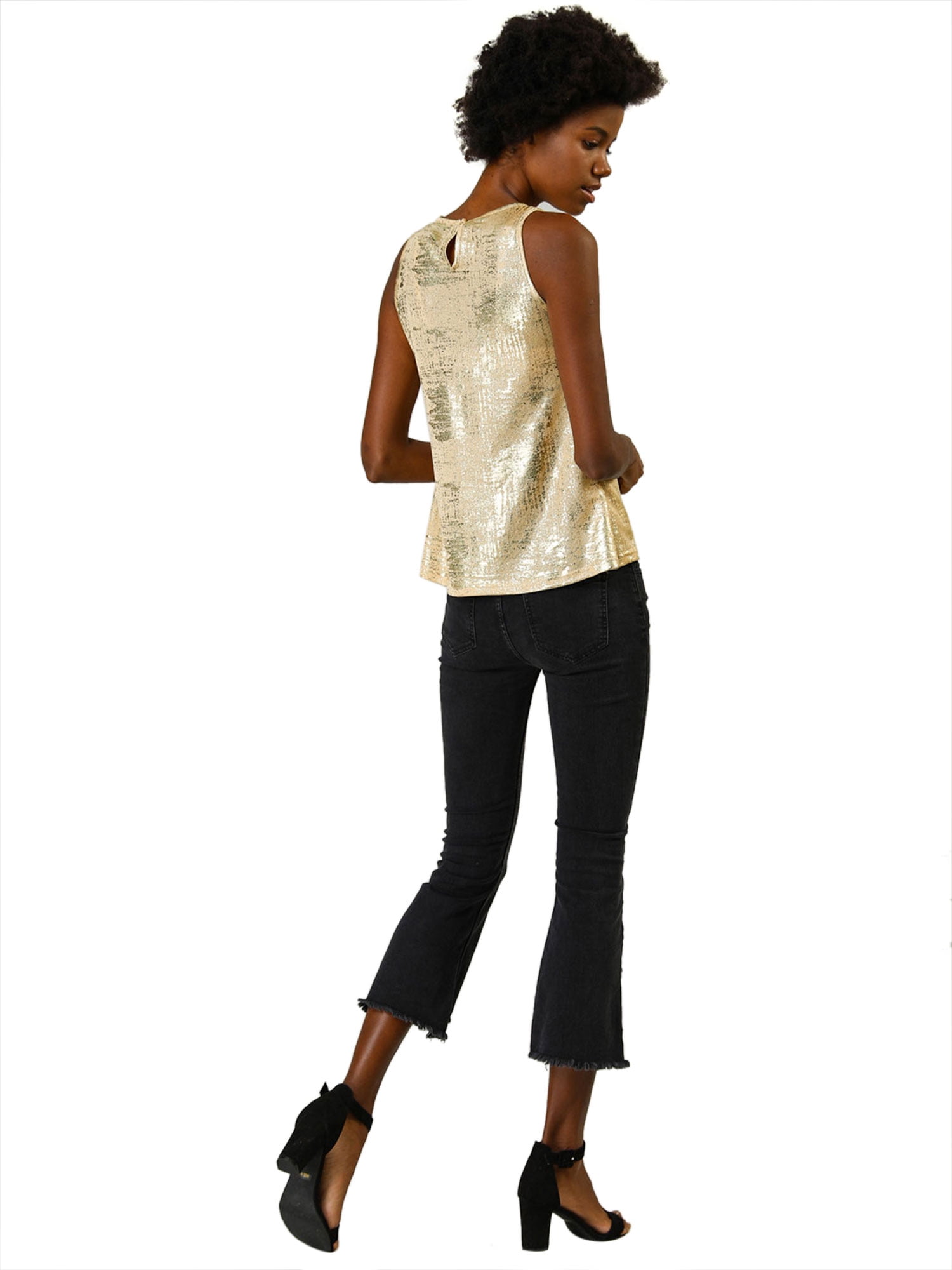 DARING DIVA Women's Metallic Sleeveless Tank Top XL Gold
